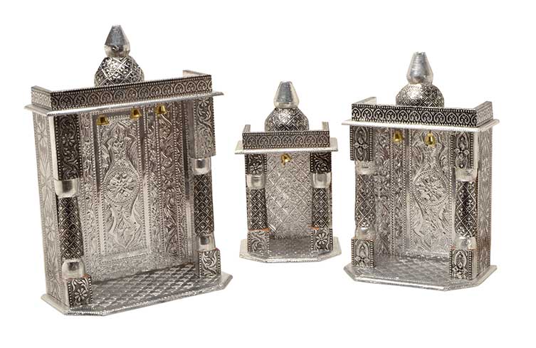 Small Silver Pooja Mandir For Home / Office / Car - 3 Piece Set #25705 ...